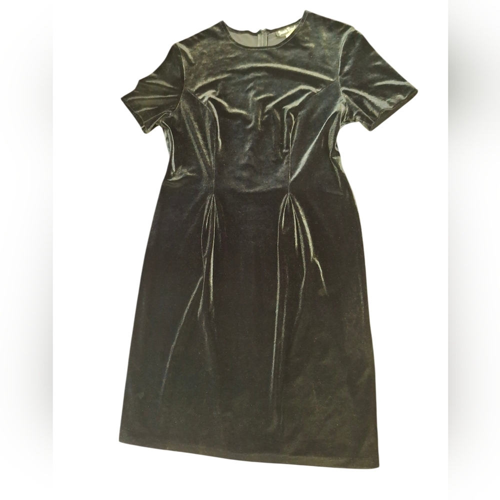 Vintage Velvet Midi Bodycon Dress Jamie Brooke- Black Size 10